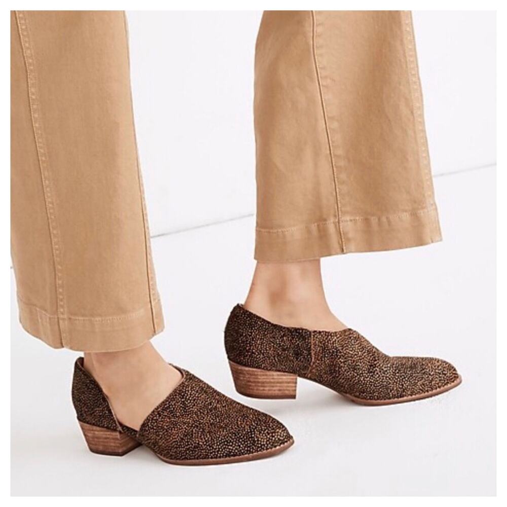 Madewell The Lucie Shoe Calf Hair Size 7.5 Cut Out Boot Mule Leopard Print